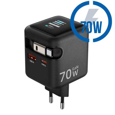 MEGATECH, Rýchlonabíjačka 2x USB-C/1x A, 70W, čie