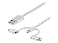 3.3 ft / 1m - Lightning / USB-C / Micro-USB - Braided - MFi Certified - USB 2.0 - 3 in 1 Charging (LTCUB1MGR) - Kabel USB - USB (M) do Micro USB typ B, Lightning, USB-C (M) - 1 m - stříbrná