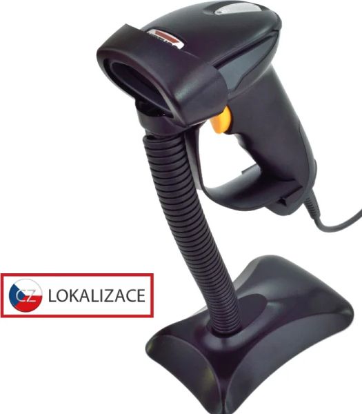 CCD čtečka Virtuos HT-310A, dlouhý dosah, USB (klávesnice/RS-232 emulace), stojánek, černá