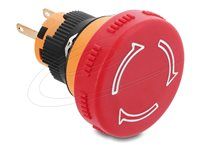 Delock - Tlacítko - mushroom-head, for installation 16 mm, 2 x solder terminal, plastic, 32 mm diameter - montáž na panel - AC 250 V - cervená