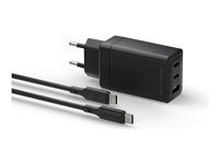 dbramante1928 re-charge - Sítový adaptér - EU, 2 m USB-C cable - 70 watt - PD 3.0, QC 3.0 - na kabelu: USB-A, USB-C - cerná - Evropa