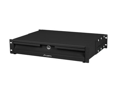 19" 2U 360MM černá skříňová zásuvka lanberg (2u/483x360mm nosnost do 90KG, 4bodová montáž)