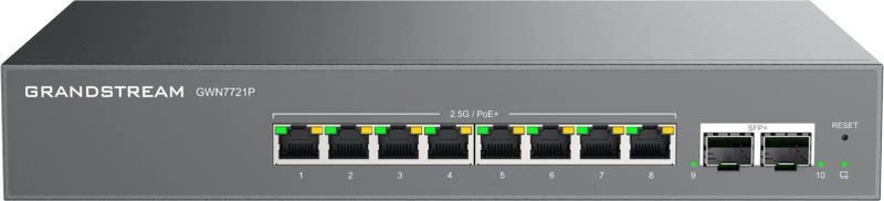 Grandstream GWN7721P L2 Lite managed switch, 8x 2.5GbE RJ45, 2x 10G SFP+, PoE/PoE+