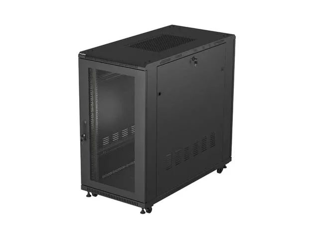 19" Volně stojící racková skříň 22U 600X1200 černé perforované dveře lanberg (ploché balení)