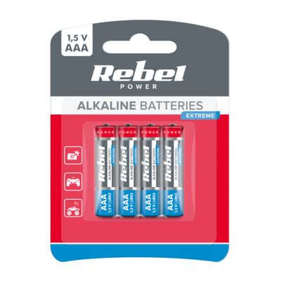 Baterie AAA (R03) alkalická REBEL EXTREME Alkaline Power 4ks / blister BAT0096B