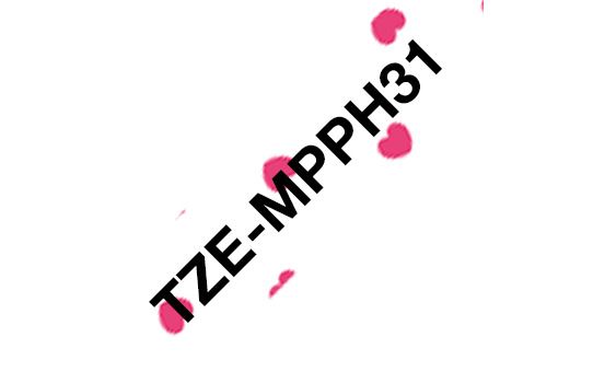 Brother TZe-MPPH31, růžová srdíčka/černá, 12mm