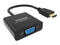 Video adaptér - HDMI s piny (male) do HD-15 (VGA) se zdířkami (female) - 23 cm - černá - podpora 1080p