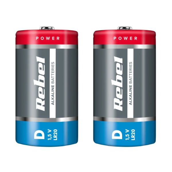 Baterie D (R20) alkalická REBEL Alkaline 2ks / shrink BAT0064