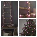 LED světelný cherry řetěz – kuličky 2,5 cm, 4 m, venkovní i vnitřní, růžová, časovač