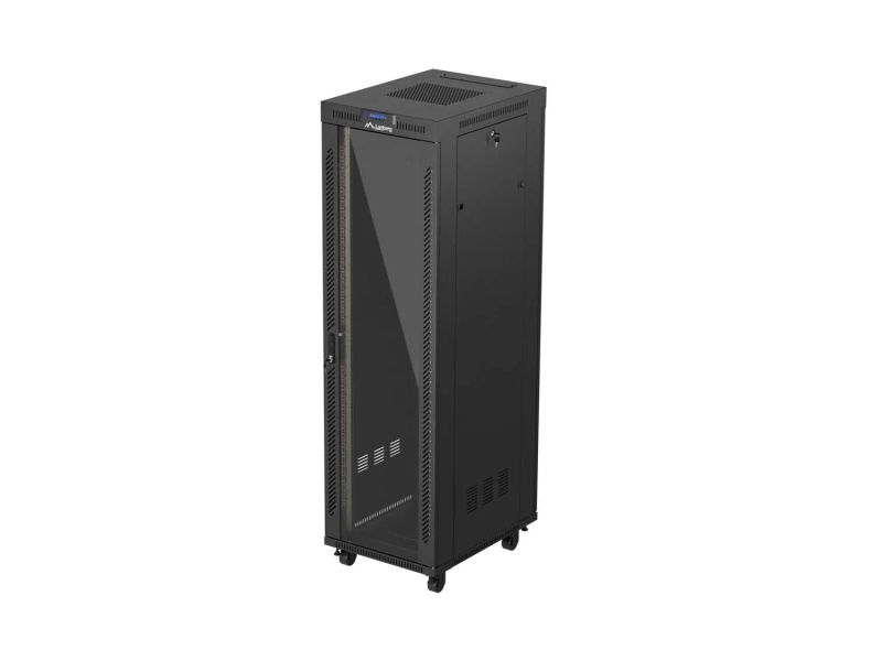 Lanberg 19" volně stojící racková skříň 42u/600x800 (flat pack) s prosklenými dveřmi lcd černá