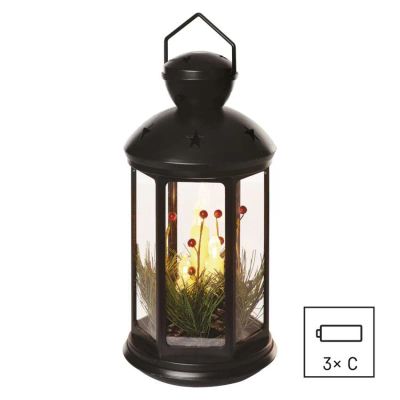 EMOS LED dekorace – vánoční lucerna se svíčkami černá, 35,5 cm, 3x C, vnitřní, vintage