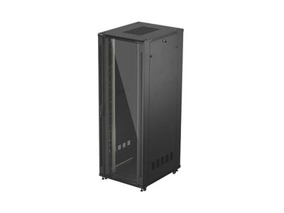 19" Volně stojící racková skříň 47u/800x1000 (flat pack) s prosklenými dveřmi černá lanberg