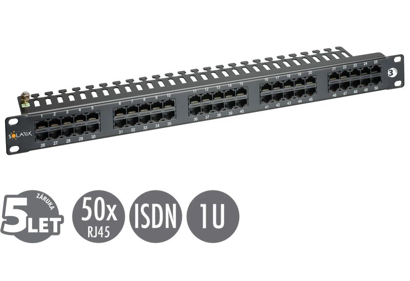 19" ISDN panel Solarix 50 x RJ45 černý 1U SX50-ISDN-BK