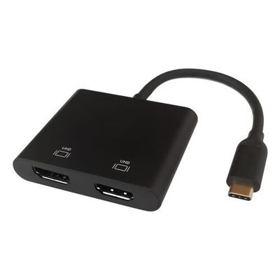 DELTACO Adaptér USB Type C/2x HDMI, černý