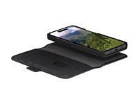 Pouzdro s klopou pro mobilní telefon - kůže s jemnou strukturou z plného zrna - noční čerň - pro Apple iPhone 15 Plus