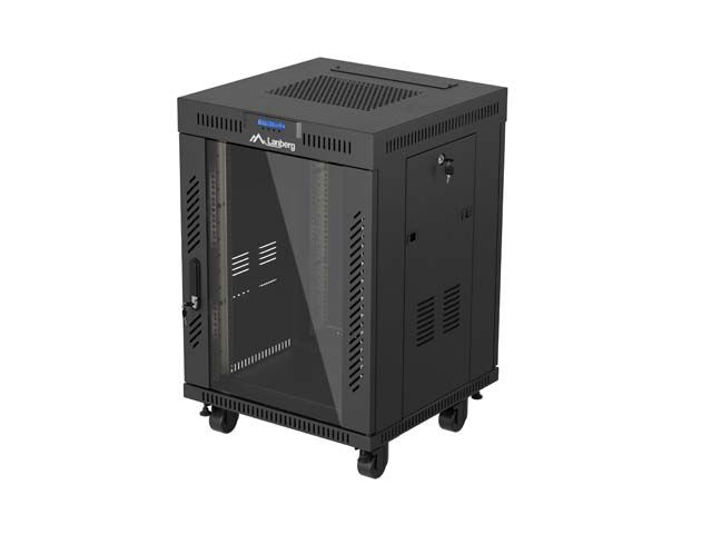19" Volně stojící racková skříň 15u/600x600 (flat pack) s prosklenými dveřmi lcd černá lanberg V2