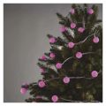 LED světelný cherry řetěz – kuličky 2,5 cm, 4 m, venkovní i vnitřní, růžová, časovač