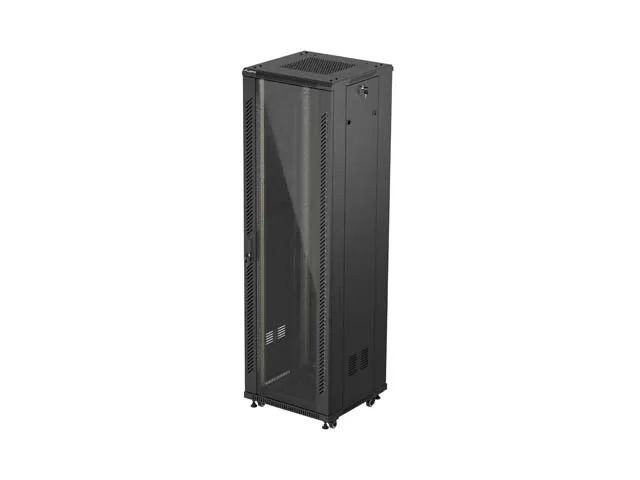 19" Volně stojící racková skříň 42u/600x600 (flat pack) s prosklenými dveřmi černá lanberg