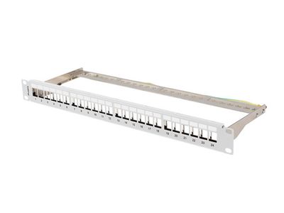 Patch panel prázdný 24 portů 1U 19" ftp pro moduly keystone šedý lanberg