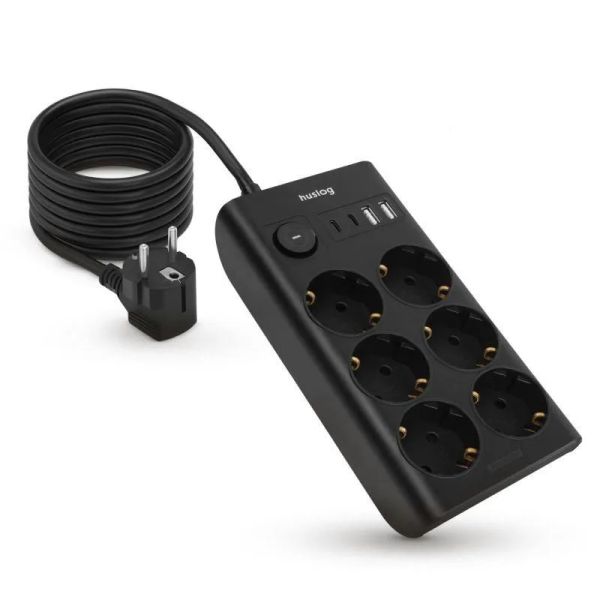Nabíjacia stanica Huslog 15W 6xzásuvka, 2xUSB-C, 2xUSB čierna
