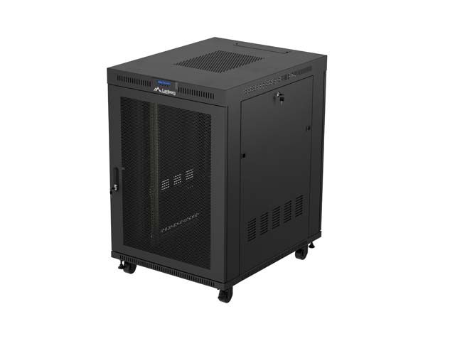 19" Volně stojící racková skříň 22u/800x1000 (flat pack) se síťovými dveřmi lcd černá lanberg V2
