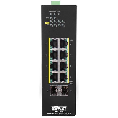 Přepínač 8x zdroj Lite Managed Ethernet Switch, 10/100/1000Mb/s, 2GbE SFP, PoE+ 30W, -10°?+60°C, DIN