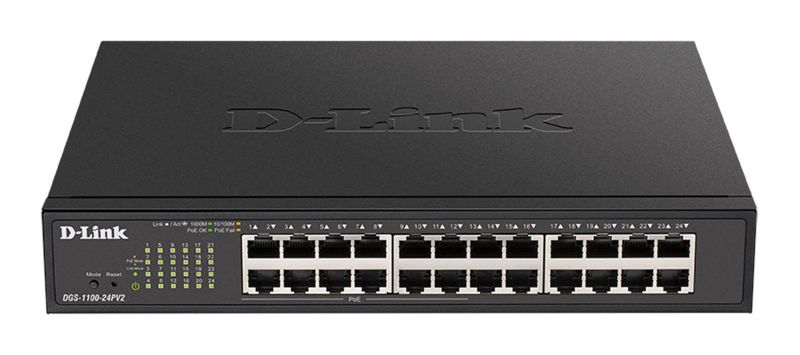 D-Link DGS-1100-24PV2 24-port Gigabit Smart switch, 12x GbE PoE+, PoE 100W