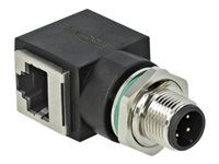 Sítový adaptér - 4 piny M12 (M) rovné do RJ-45 (F) pravoúhlý - CAT 5e - černá