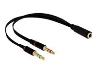 Adaptér na sluchátka - 4 pólový mini jack se zdířkami (female) do mini-phone stereo 3.5 mm s piny (male) - 20 cm - černá