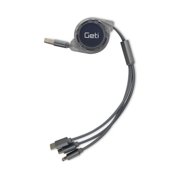 Kabel GETI GCU 04 USB 3v1 stříbrný samonavíjecí