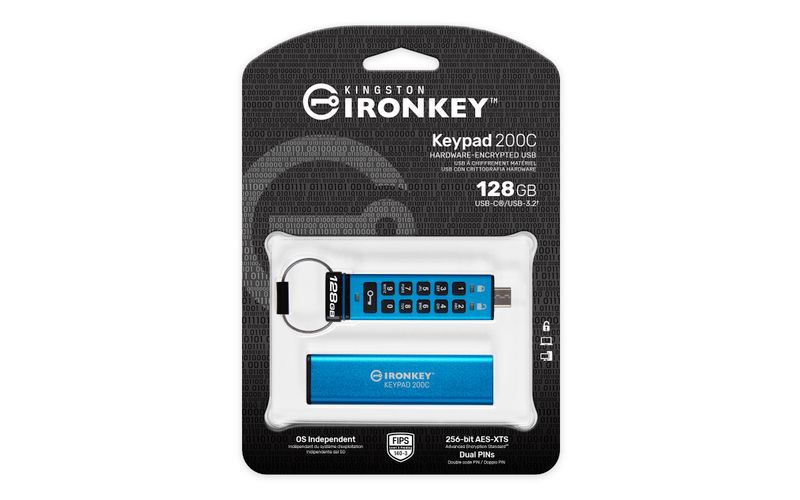 Kingston Ironkey Keypad 200C/128GB/USB 3.0/USB-C/Modrá