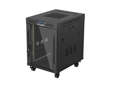 19" Volně stojící racková skříň 15u/600x800 (flat pack) s prosklenými dveřmi lcd černá lanberg V2