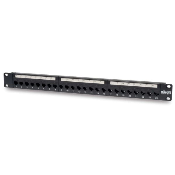 Patch panel průchozí pro montáž do racku 1U, 24x Cat6/Cat5, RJ45 Ethernet