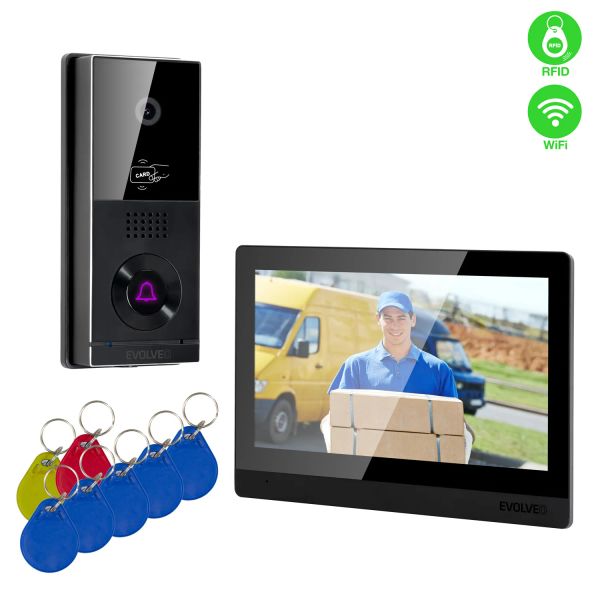 EVOLVEO DoorPhone AHD10, Sada domácího WiFi videotelefonu s ovládáním dveří a RFID, černý 10" monito