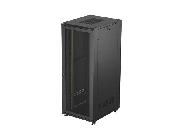 19" Volně stojící racková skříň 42u/800x1000 (flat pack) se síťovými dveřmi černá lanberg