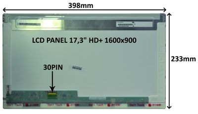 LCD PANEL 17,3" HD+ 1600x900 30PIN LESKLÝ / ŠROUBOVÁNÍ Z BOKŮ