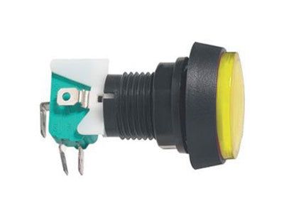 Přepínač tlačítko kulaté ON-(ON) 250V/10A s mikrospínačem žluté