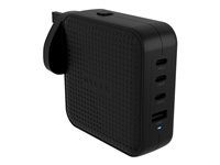 Síťový adaptér - GaN - 100 Wh - QC 3.0, Power Delivery 3.0 + PPS - 4 výstupní konektory (USB, 3 x USB-C) - černá