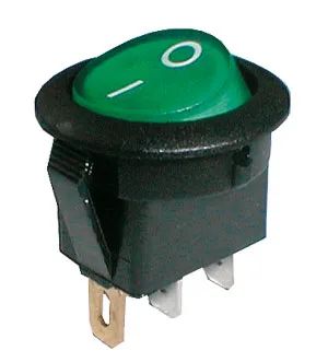 Přepínač kolébkový kulatý prosv. 2pol./3pin ON-OFF 250V/6A zelený