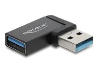 Delock - USB adaptér - USB typ A (M) do USB typ A (F) levoúhlé - 20 V - 3 A - rychlost prenosu dat až 10 Gbps, up to 60W charging power - cerná