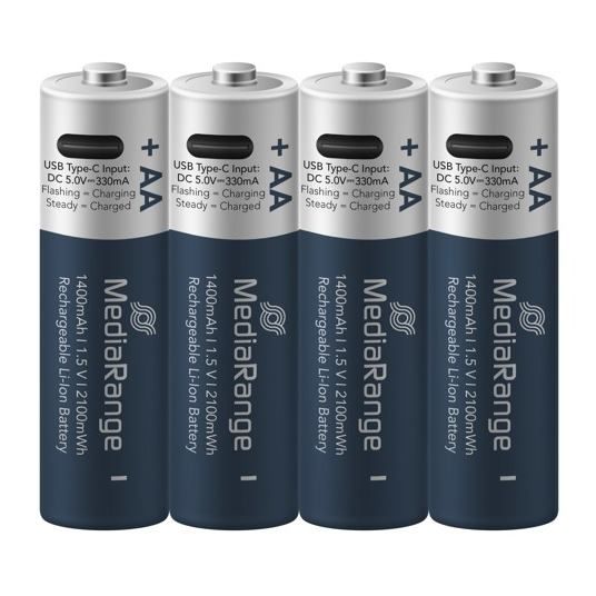 MEDIARANGE Baterie nabíjecí AA, USB-C, 4 ks