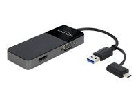 Kabel adaptéru - USB typ A, USB-C s piny (male) do HD-15 (VGA), HDMI se zdířkami (female) - 12 cm - černá