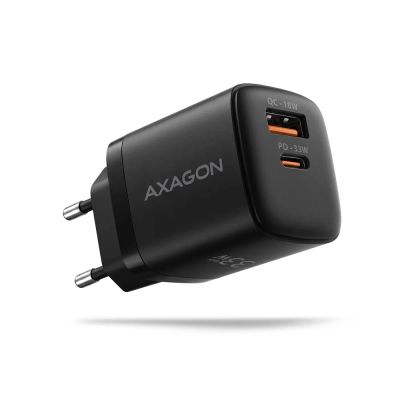 AXAGON ACU-PQ33, GaN nabíjačka do siete 33W, USB-A+USB-C, PD3.0/PPS/QC4+/SFC2.0/Apple, čierna
