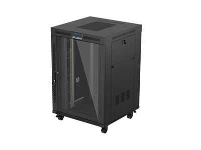 19" Volně stojící racková skříň 22u/800x800 (flat pack) s prosklenými dveřmi lcd černá lanberg V2