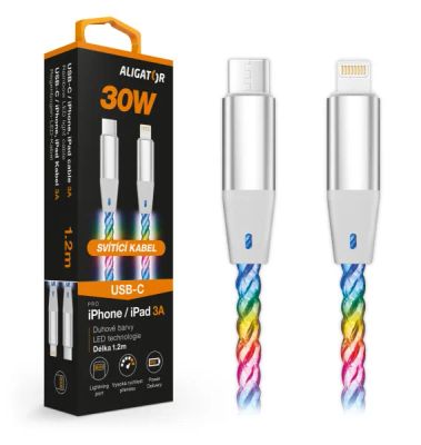 ALIGATOR Datový kabel LIGHT 3A, 30W USB-C/Lightning 1,2m