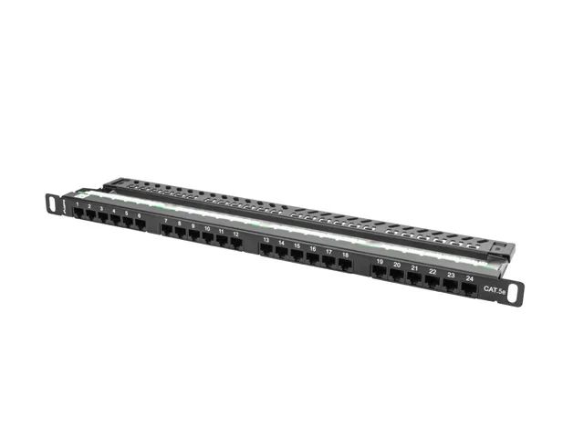 Patch panel 24 portů 0,5u 19" CAT.5E utp černý lanberg