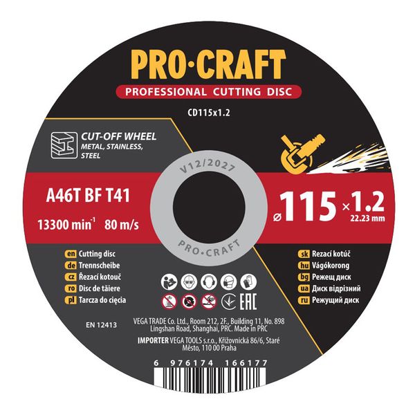 Kotouč řezný PROCRAFT 115x1,2 mm