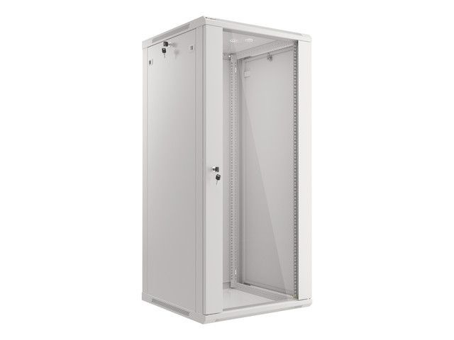 Lanberg racková skříň 19" nástěnná 27u/600x600 (flat pack) s prosklenými dveřmi šedá V2