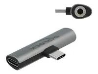 USB-C na jack sluchátek / napájecí adaptér - USB-C s piny (male) do USB-C, mini jack se zdířkami (female) - šedá - USB Power Delivery (60W)