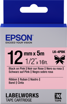 Epson zásobník se štítky – saténový pásek, LK-4HKK, černá/růžová, 12 mm (5 m)